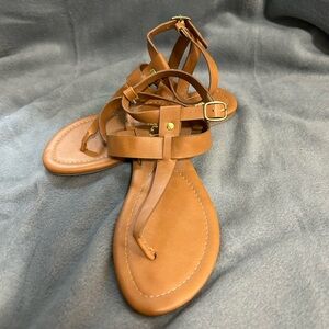 Qupid Tan Faux Leather Sandals